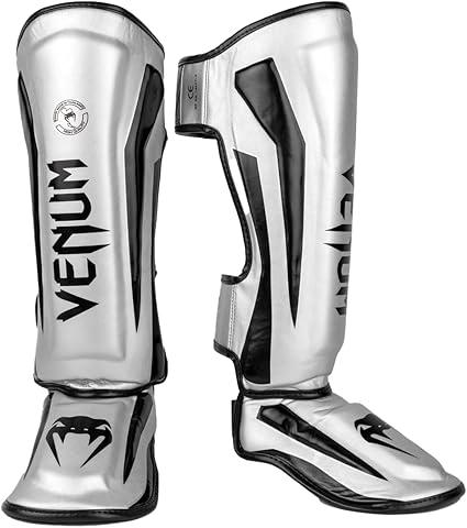 Venum Elite Shin Guards Silver/Black